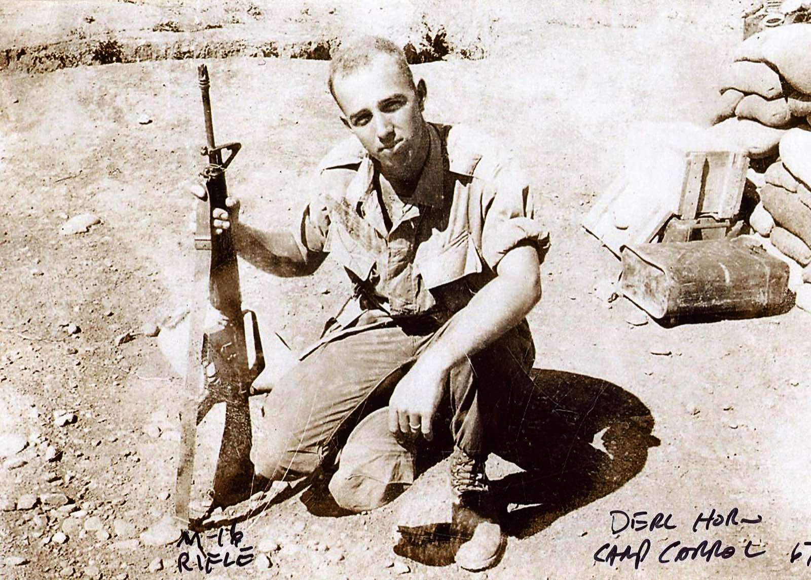 Derl Horn with his M-16 rifle at Camp Carroll, 1967