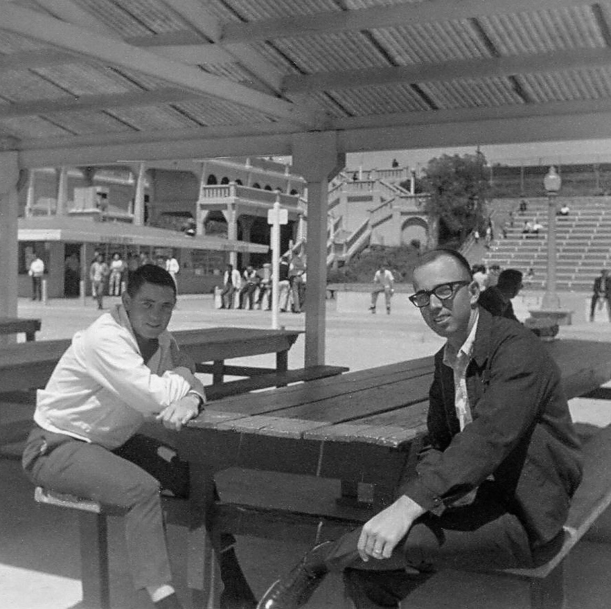 Derl Horn and a friend at a boardwalk pavilion