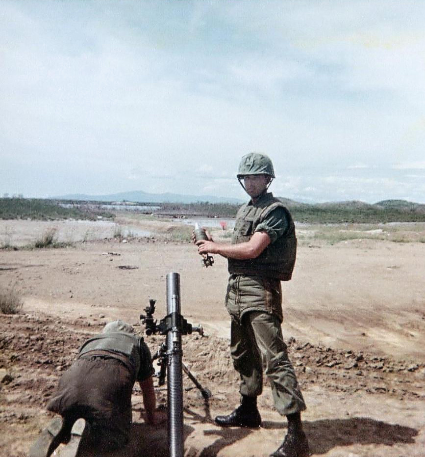 Derl Horn at a mortar position in the field
