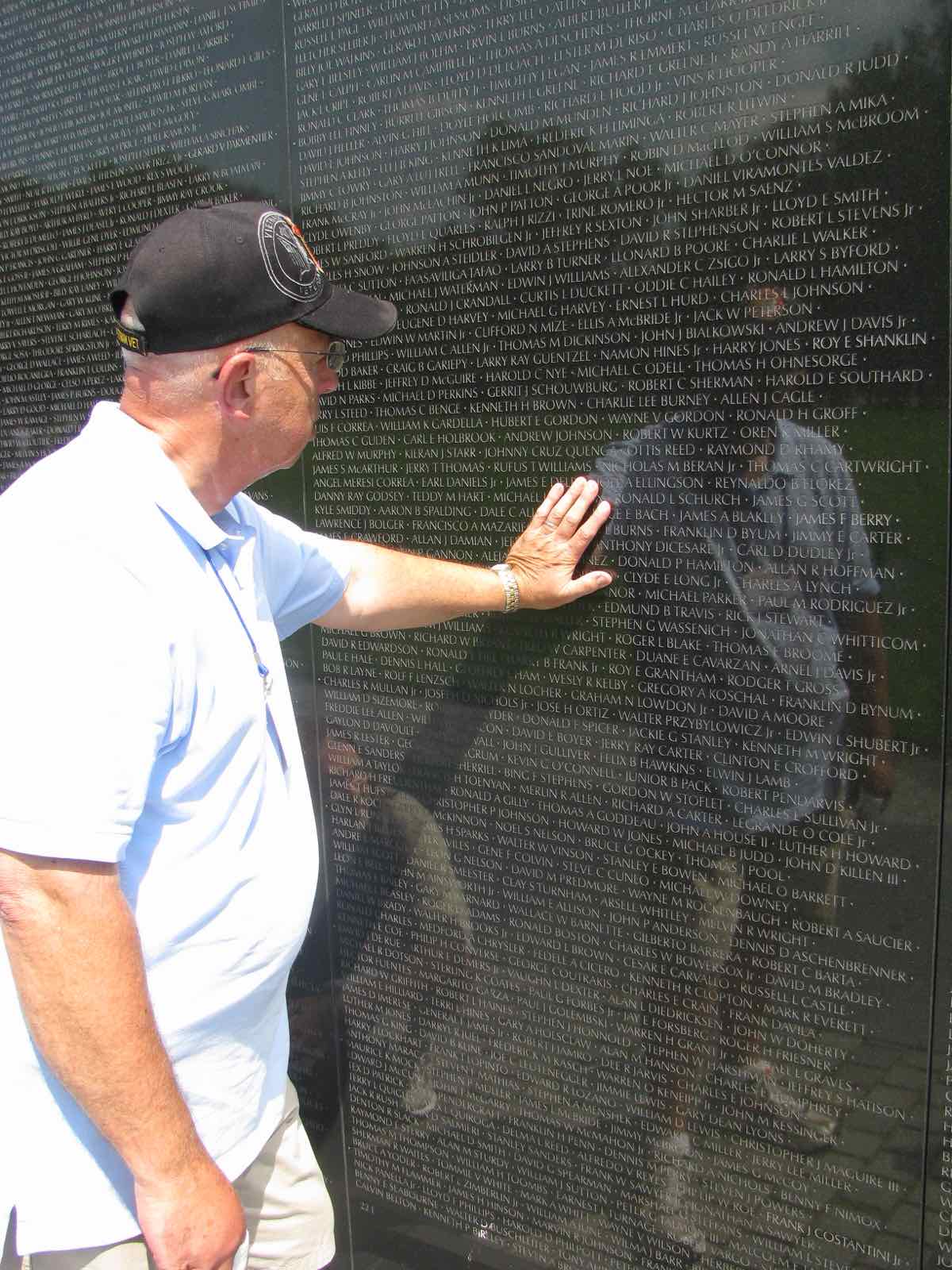 Derl Horn, present day, at the Vietnam Veterans Memorial Wall