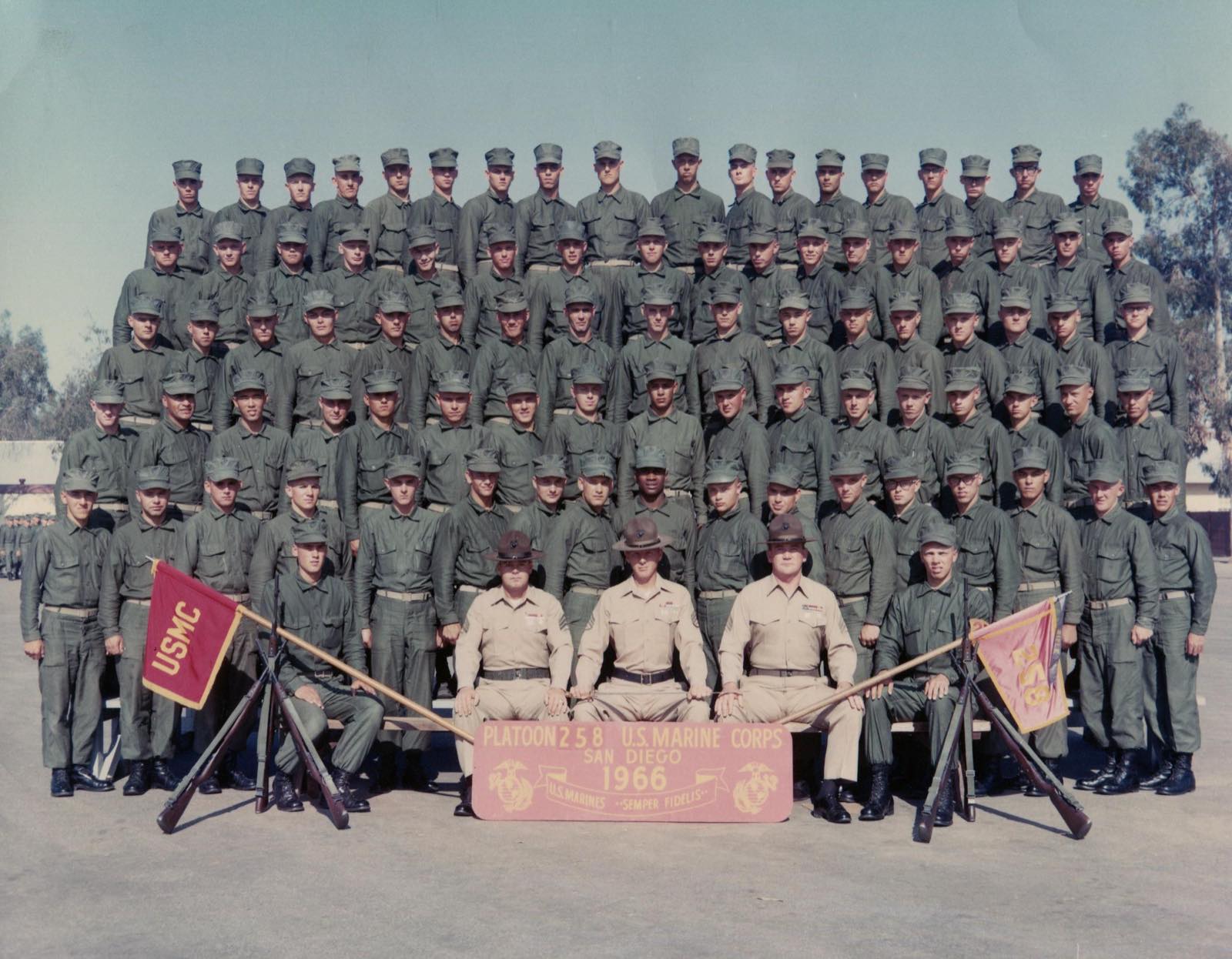 Platoon 258, U.S. Marine Corps, San Diego, 1966 — Derl's boot camp platoon